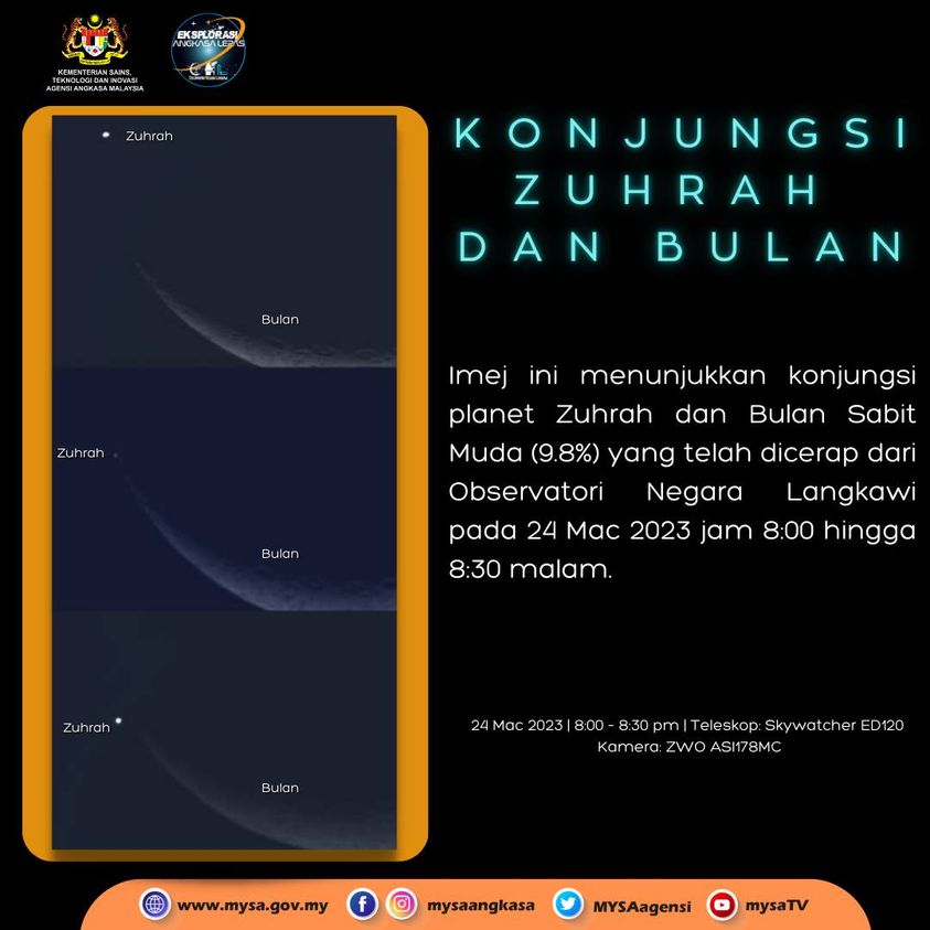 Konjungsi Zuhrah dan Bulan pada 24 Mac 2023