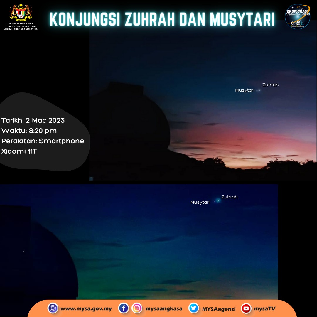 Konjungsi Zuhrah dan Musytari pada 2 Mac 2023