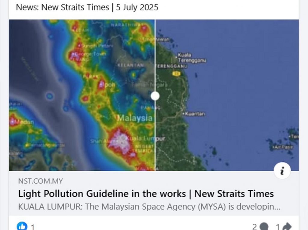 LIGHT POLLUTION GUIDELINE IN THE WORKS - NEW STRAITS TIMES, 5 JULY 2025