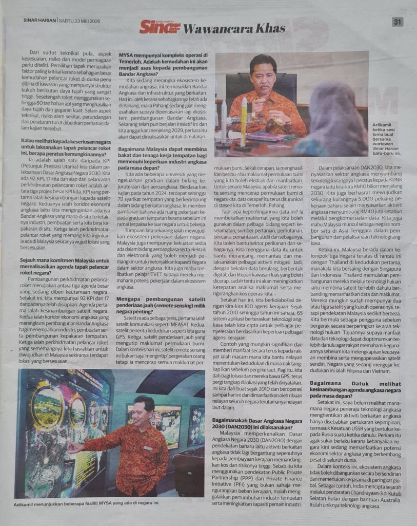 SINAR WAWANCARA KHAS - MISI EKONOMI ANGKASA | 23 MEI 2026